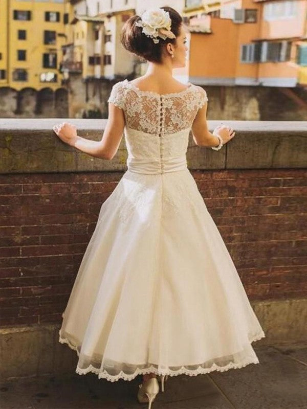 A-Line Tulle Short Sleeve Mini Wedding Dress - Chloe Dress