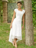 A-Line Lace Short Sleeve Asymmetric Mini Wedding Dress - Chloe Dress