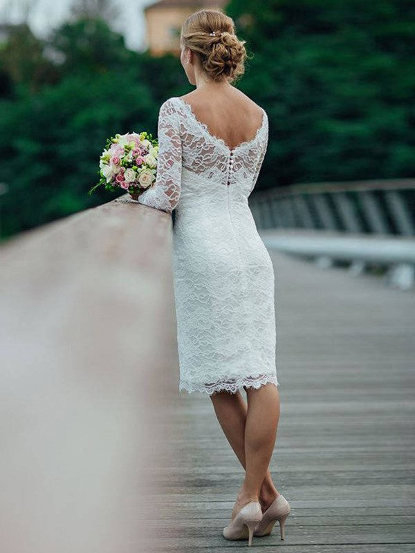 Sheath Lace Long Sleeve Knee-Length Wedding Dress - Chloe Dress