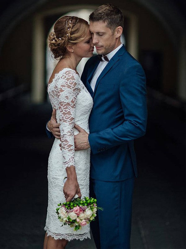 Sheath Lace Long Sleeve Knee-Length Wedding Dress - Chloe Dress