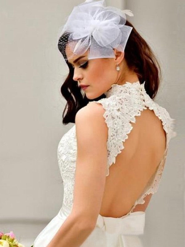 A-Line High Neck Tulle Sleeveless Knee-Length Wedding Dress - Chloe Dress