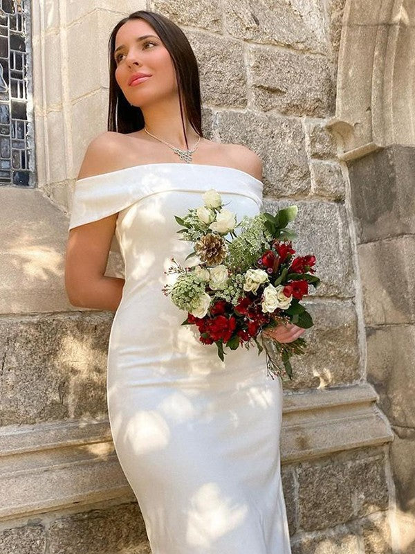 Sheath Crepe Sleeveless Ruffled Floor-Length Wedding Dress - Chloe Dress