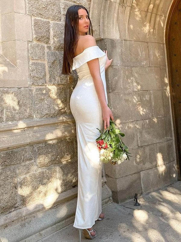 Sheath Crepe Sleeveless Ruffled Floor-Length Wedding Dress - Chloe Dress
