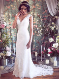 Sheath V-Neck Tulle Sleeveless Train Wedding Dress - Chloe Dress