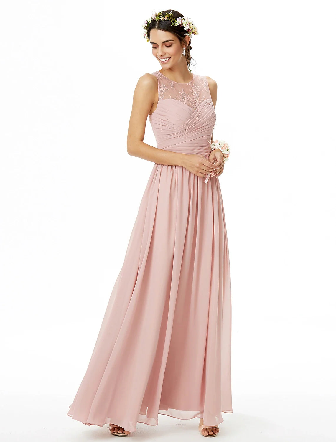 A-Line Chiffon Sleeveless Pleated Floor-Length Wedding Dress - Chloe Dress