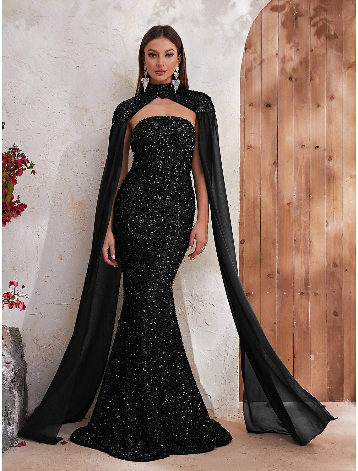 Mermaid High Neck Sequin Sleeveless Backless Train Evening Gown - Chloe Dress