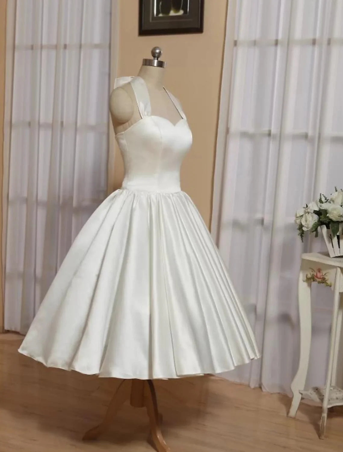 A-Line Halter Satin Sleeveless Mini Cocktail Gown - Chloe Dress