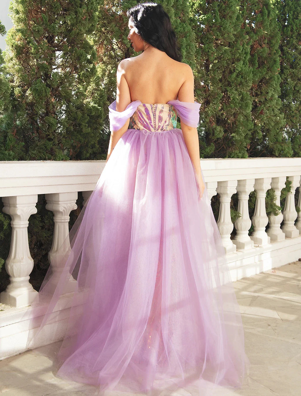 Mermaid V-Neck Tulle Short Sleeve Floor-Length Prom Dress - Chloe Dress
