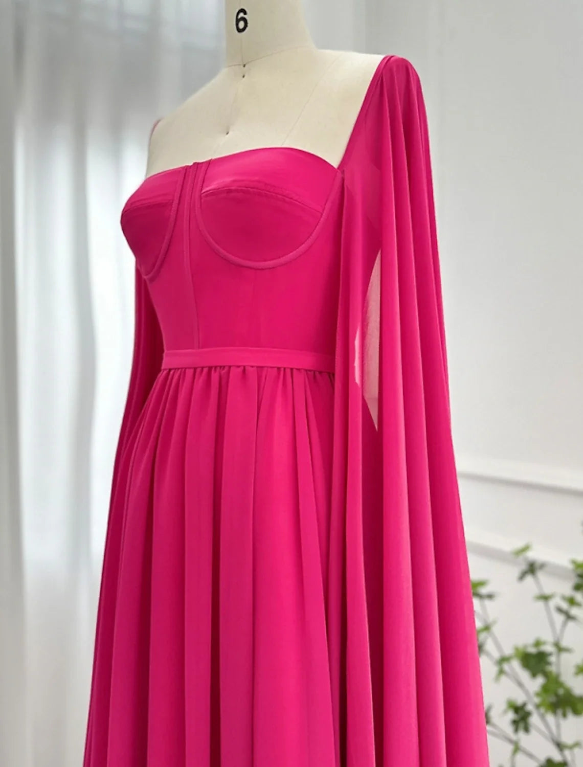Green A-Line Square Neck Chiffon Long Sleeve Pleated Floor-Length Evening Gown - Chloe Dress