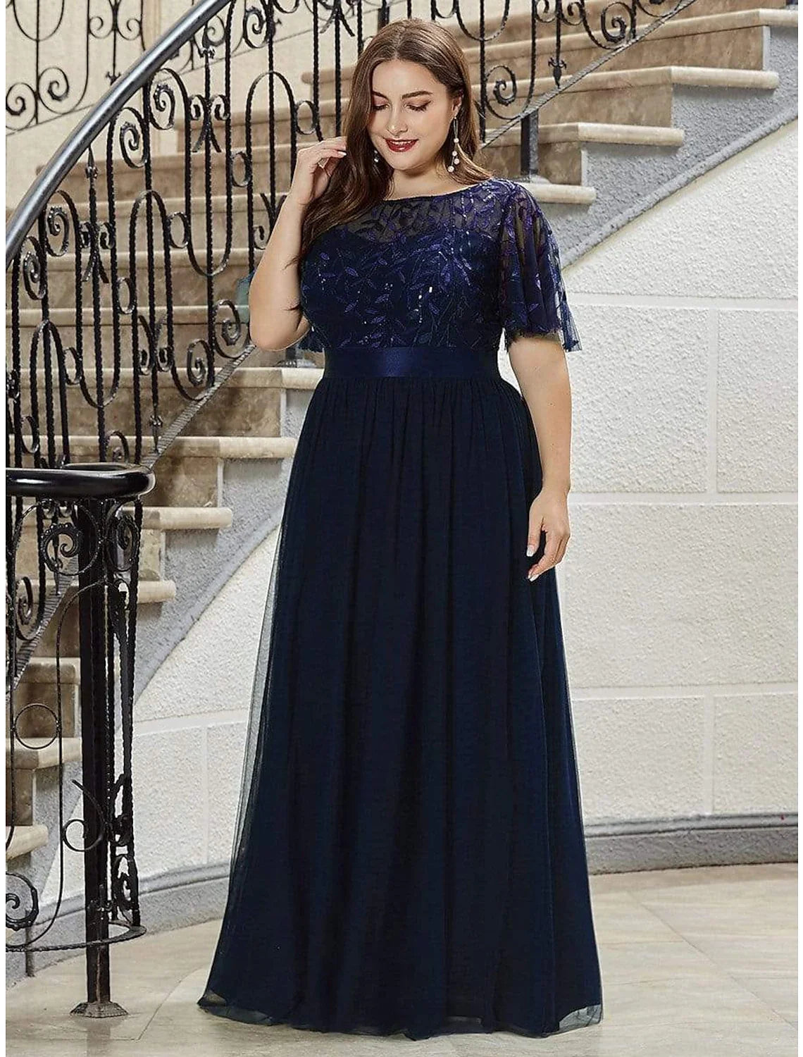 A-Line Tulle Short Sleeve Floor-Length Prom Dress - Chloe Dress