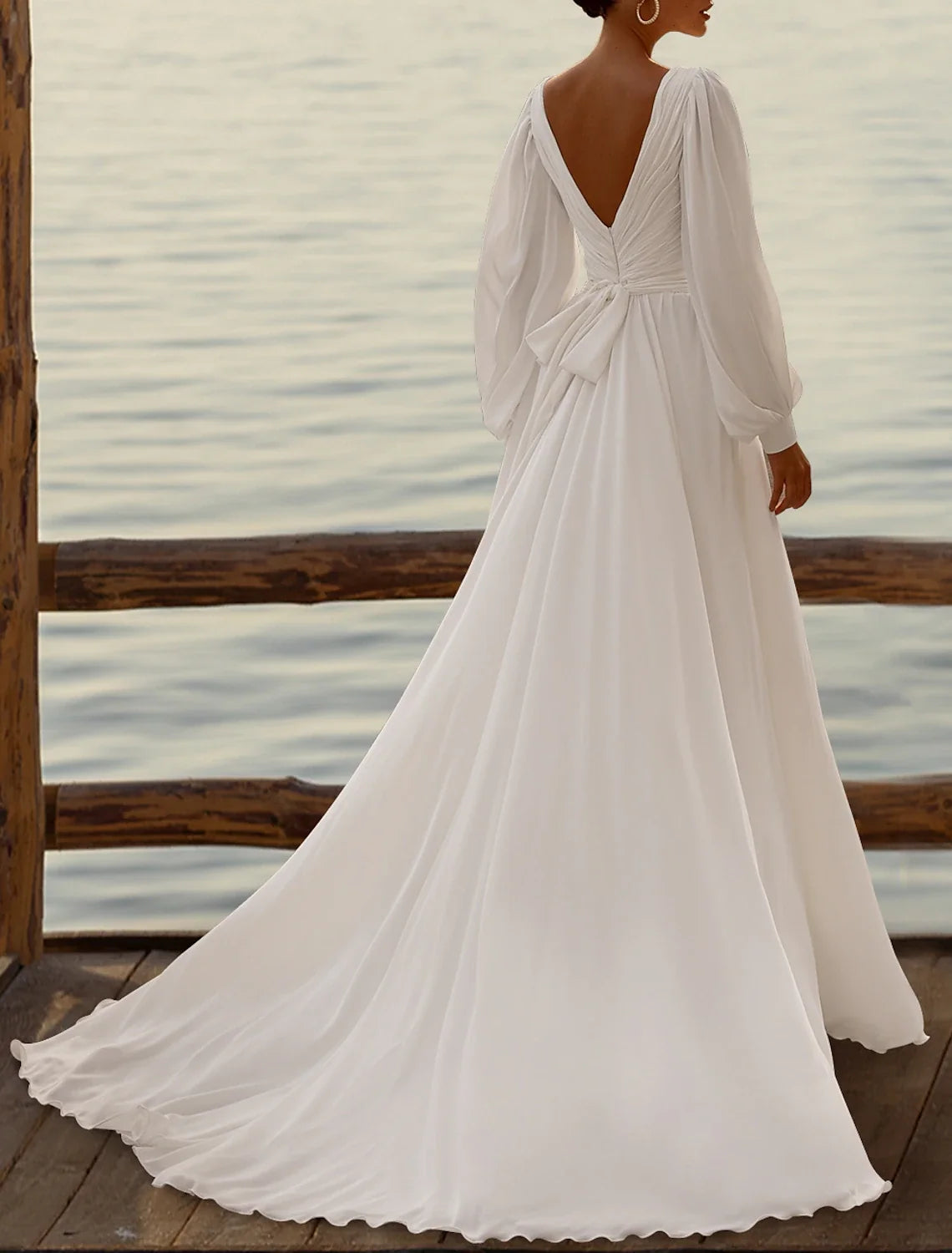 A-Line Chiffon Sleeveless Pleated Tea-Length Wedding Gown - Chloe Dress