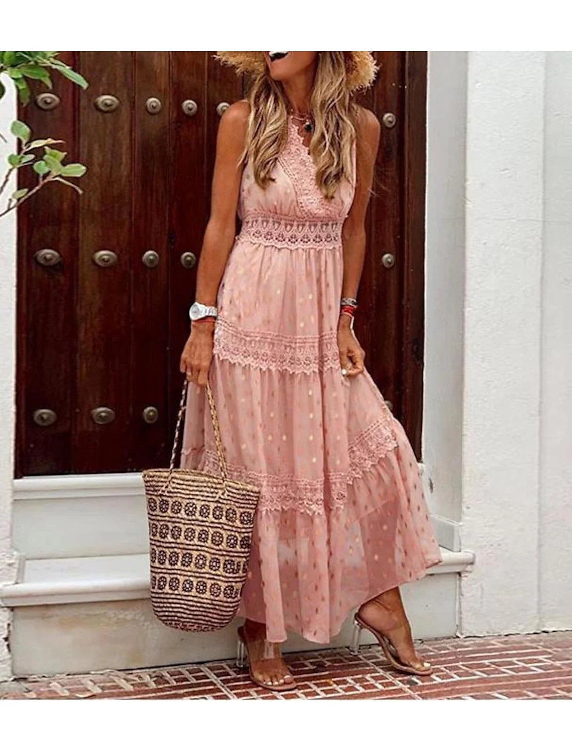 White A-Line V-Neck Chiffon Sleeveless Applique Ankle-Length Wedding Gown - Chloe Dress
