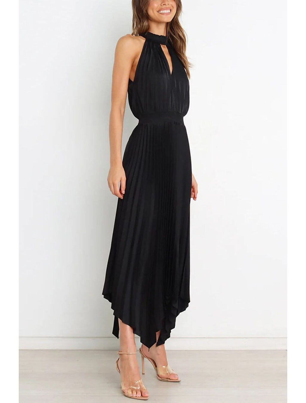 A-Line Halter Satin Sleeveless Pleated Wedding Dress - Chloe Dress