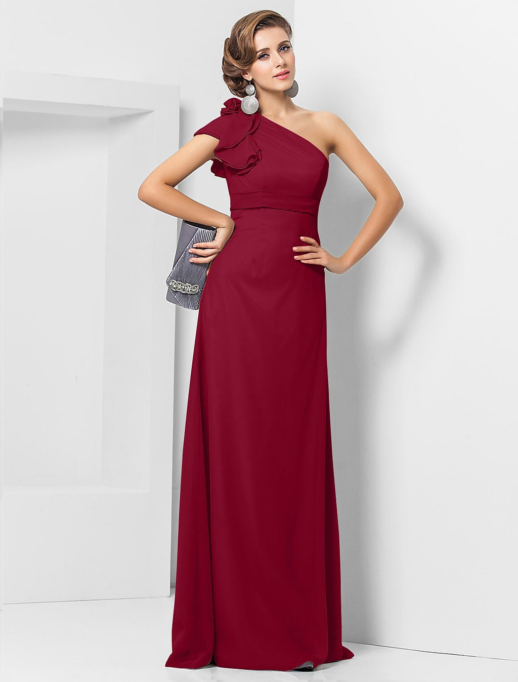 Sheath One-Shoulder Chiffon Sleeveless Applique Floor-Length Evening Dress - Chloe Dress
