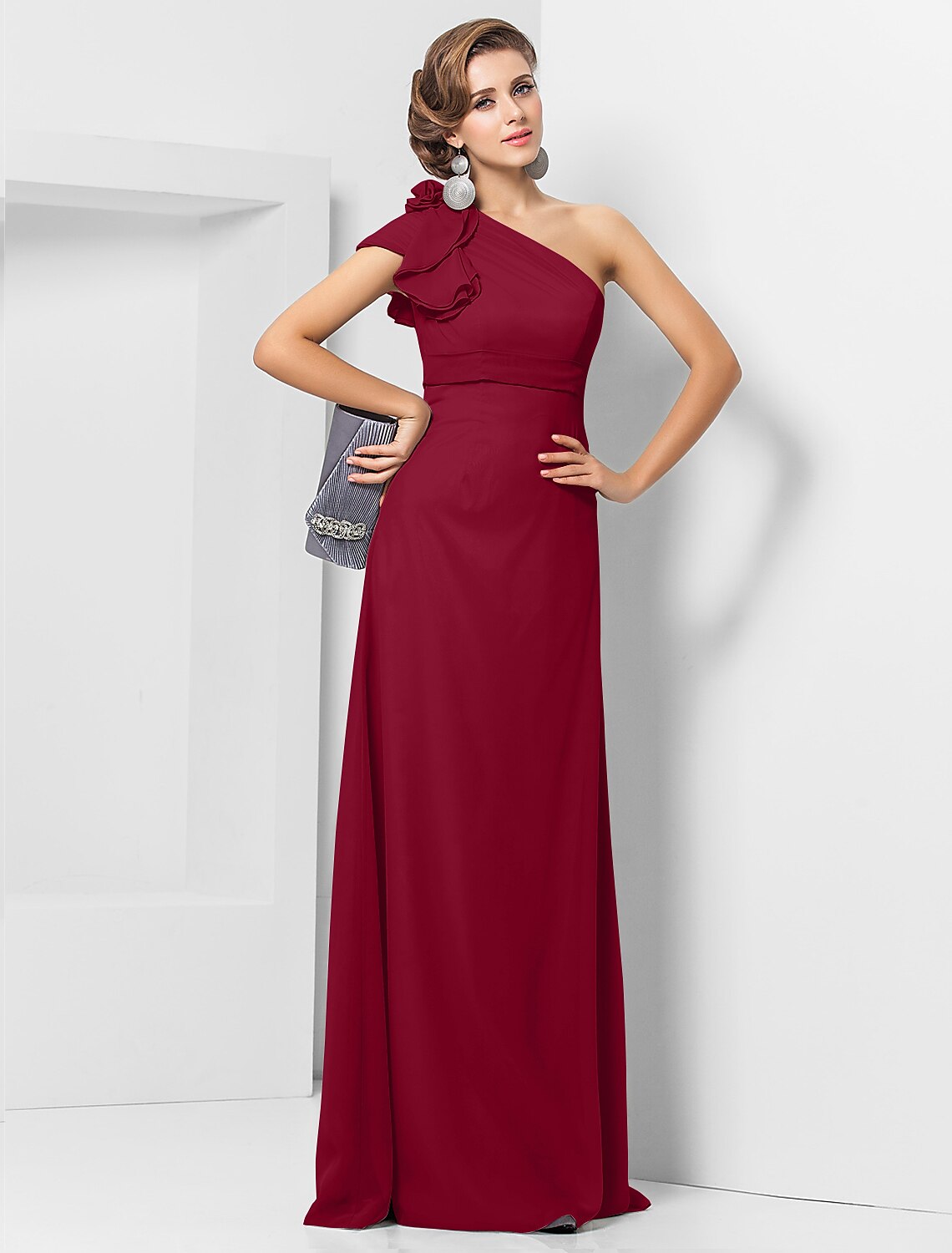 Sheath One-Shoulder Chiffon Sleeveless Applique Floor-Length Evening Dress - Chloe Dress