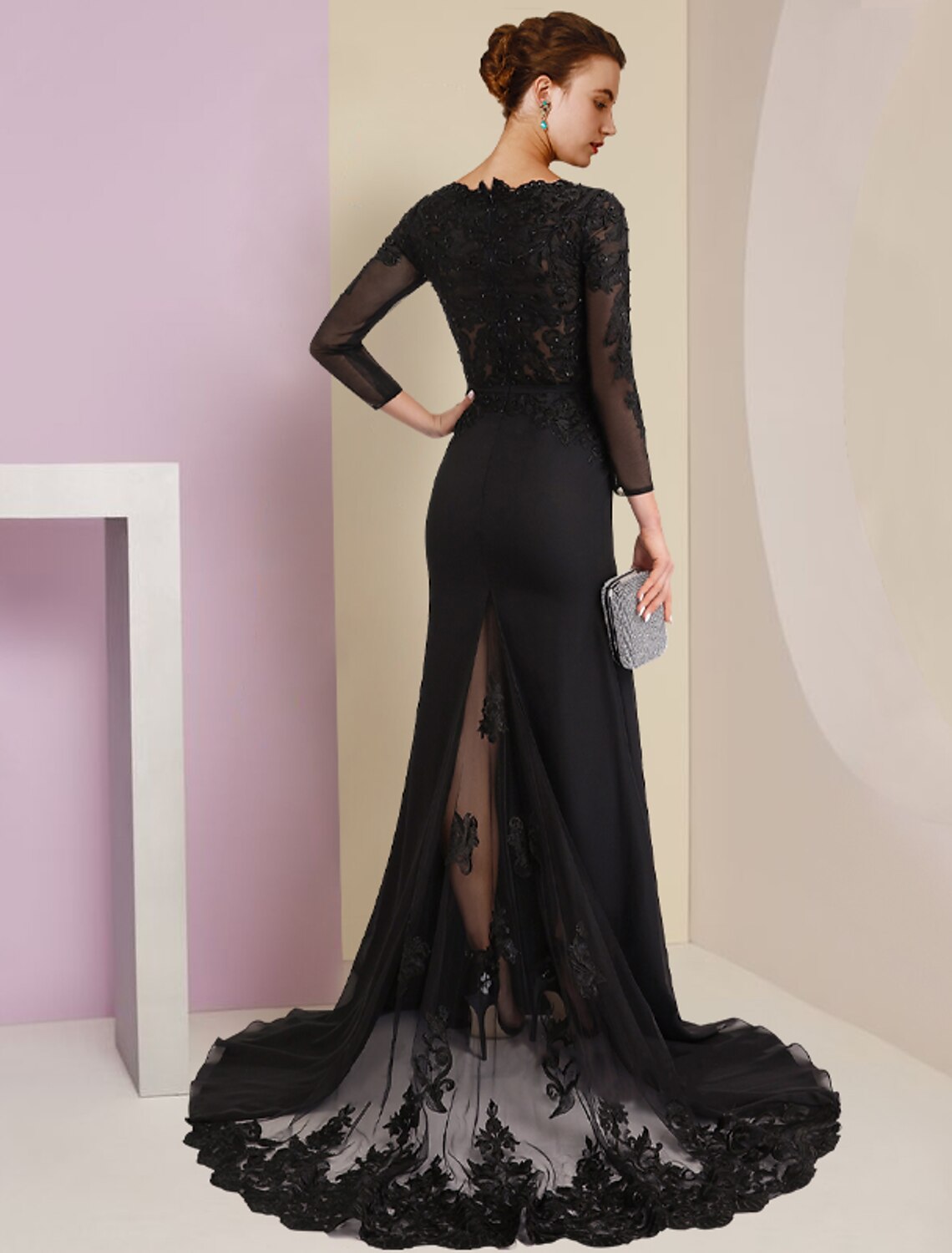 Sheath V-Neck Chiffon Long Sleeve Train Wedding Dress - Chloe Dress