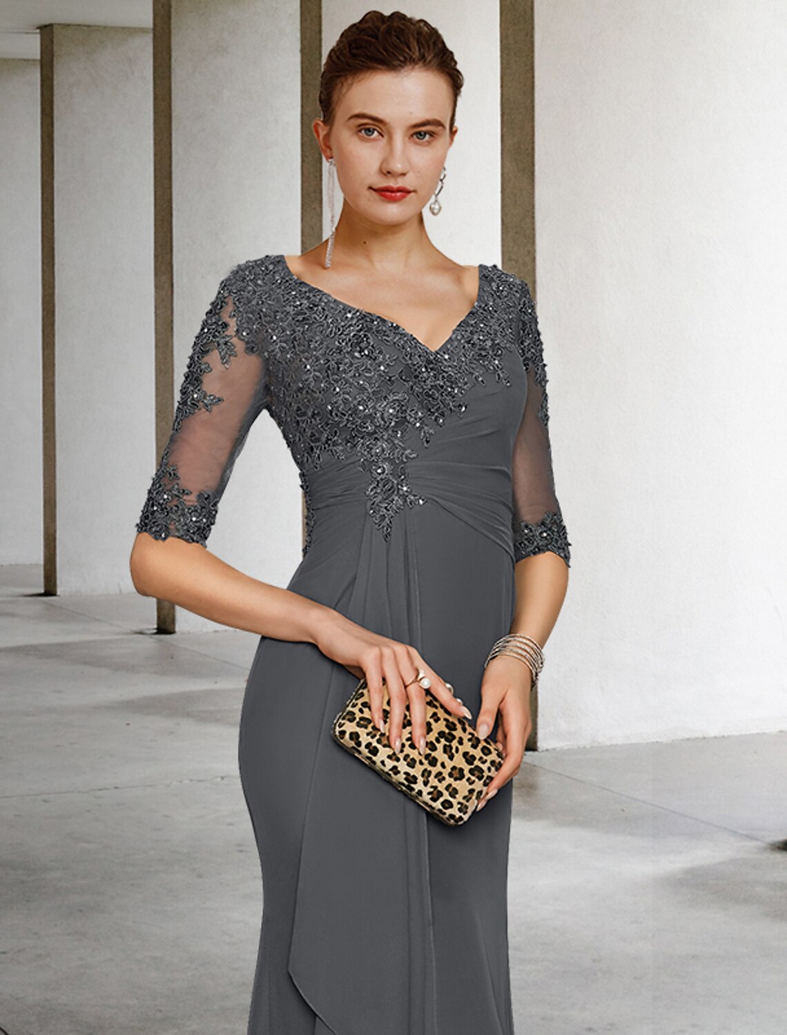 Mermaid V-Neck Chiffon Draped Dress - Chloe Dress