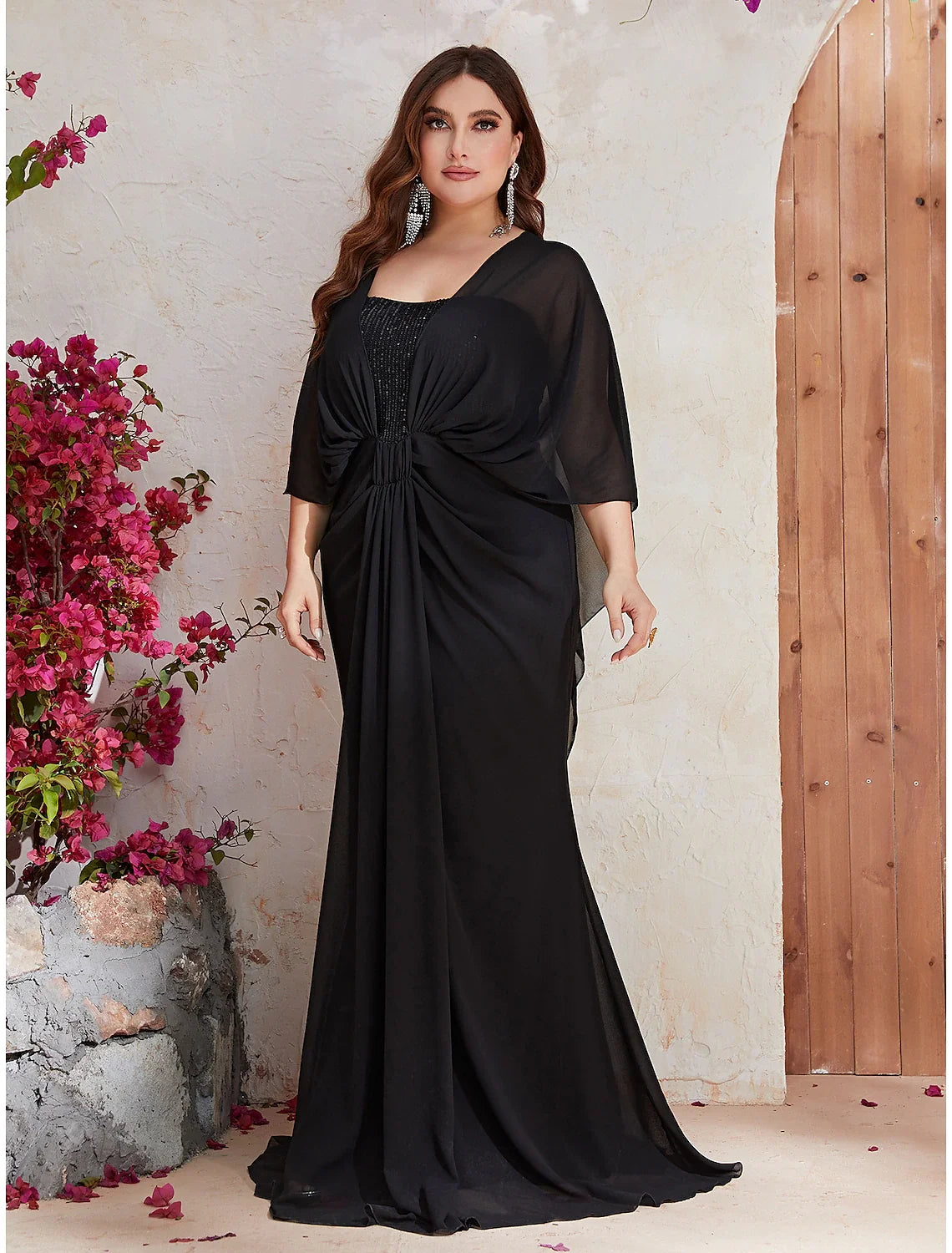 Mermaid V-Neck Sequin Long Sleeve Train Evening Dress - Chloe Dress