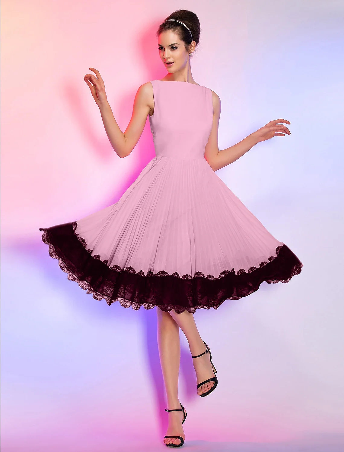 Pink A-Line Chiffon Sleeveless Knee-Length Homecoming Dress - Chloe Dress