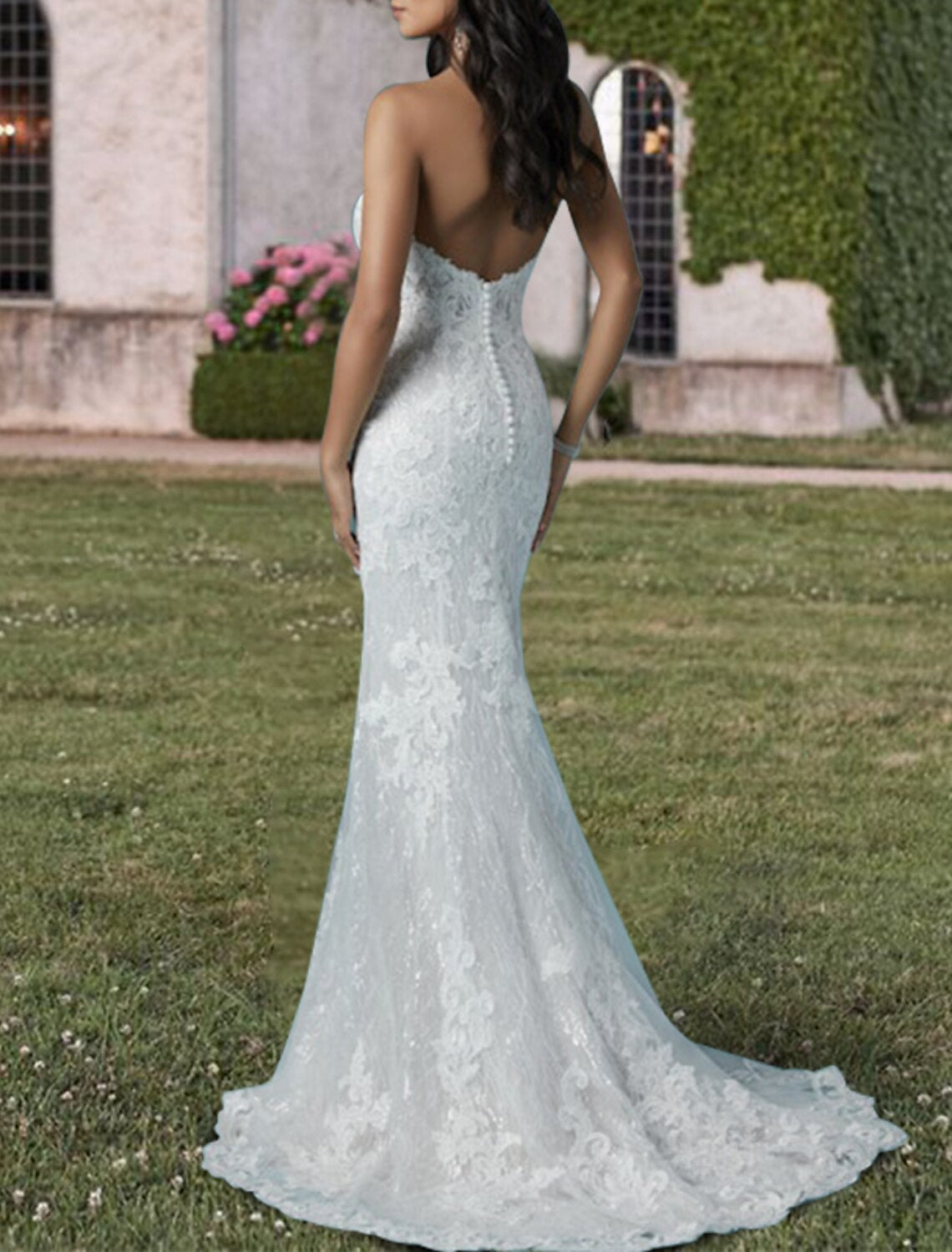Sweetheart Lace Train Wedding Gown - Chloe Dress