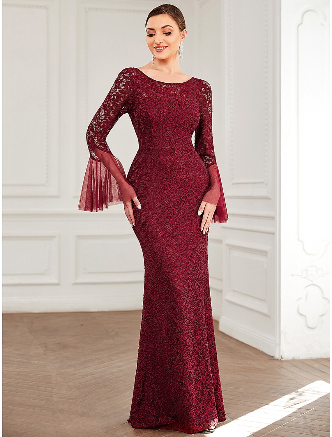 Mermaid Lace Long Sleeve Floor-Length Dress - Chloe Dress