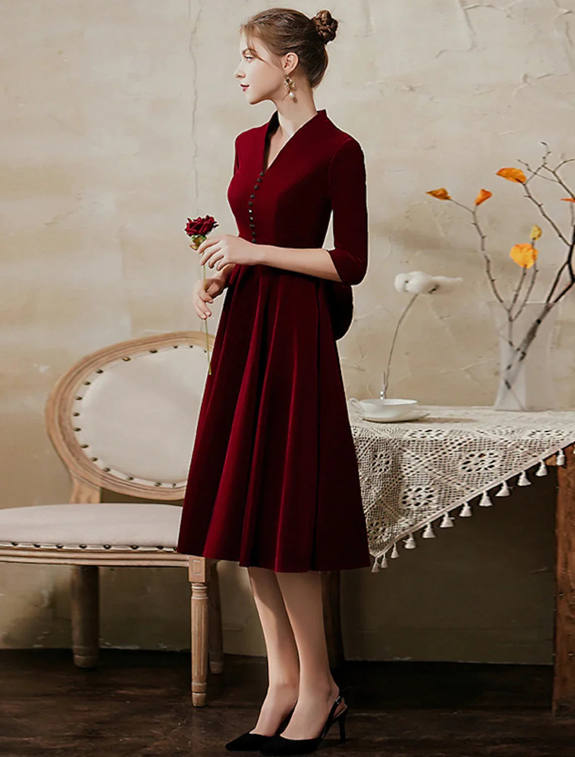 A-Line V-Neck Velvet Mini Cocktail Dress - Chloe Dress