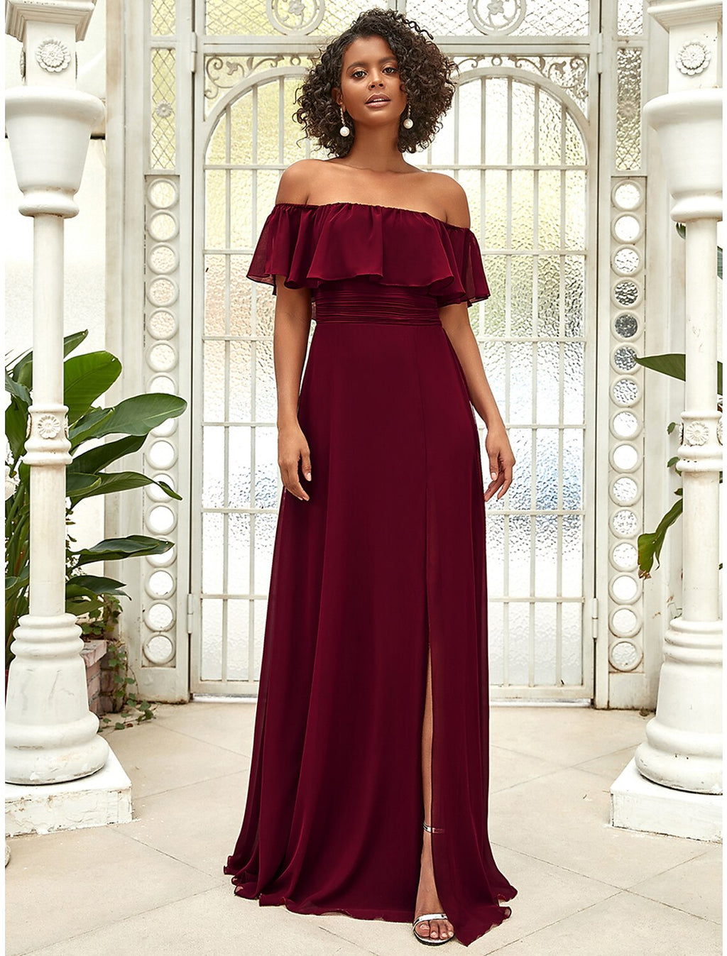 A-Line Off-Shoulder Chiffon Sleeveless Ruffled Floor-Length Wedding Dress - Chloe Dress