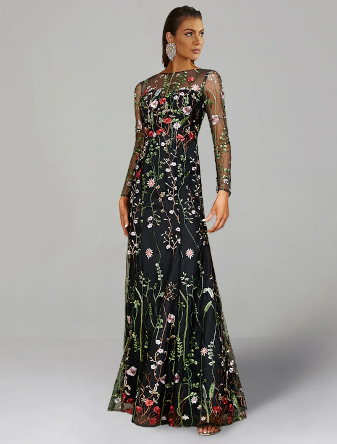 Sheath Tulle Long Sleeve Floor-Length Wedding Dress - Chloe Dress