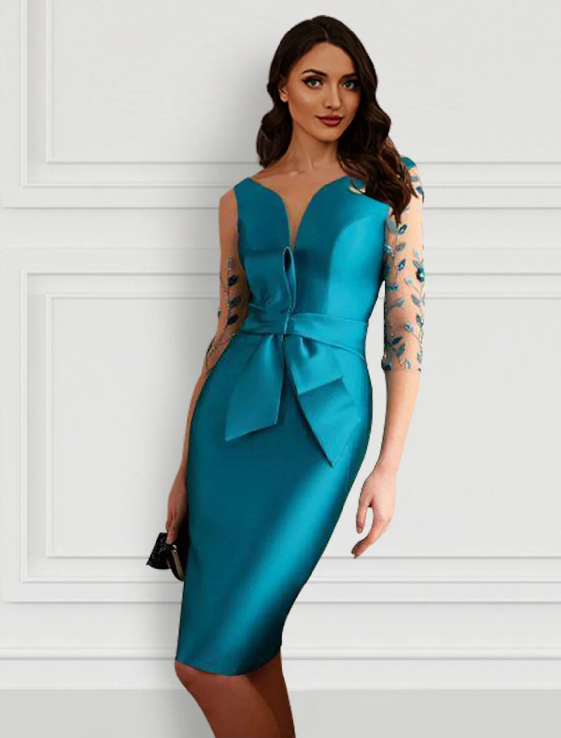Sheath Satin Open Back High Slit Knee-Length Cocktail Dress - Chloe Dress