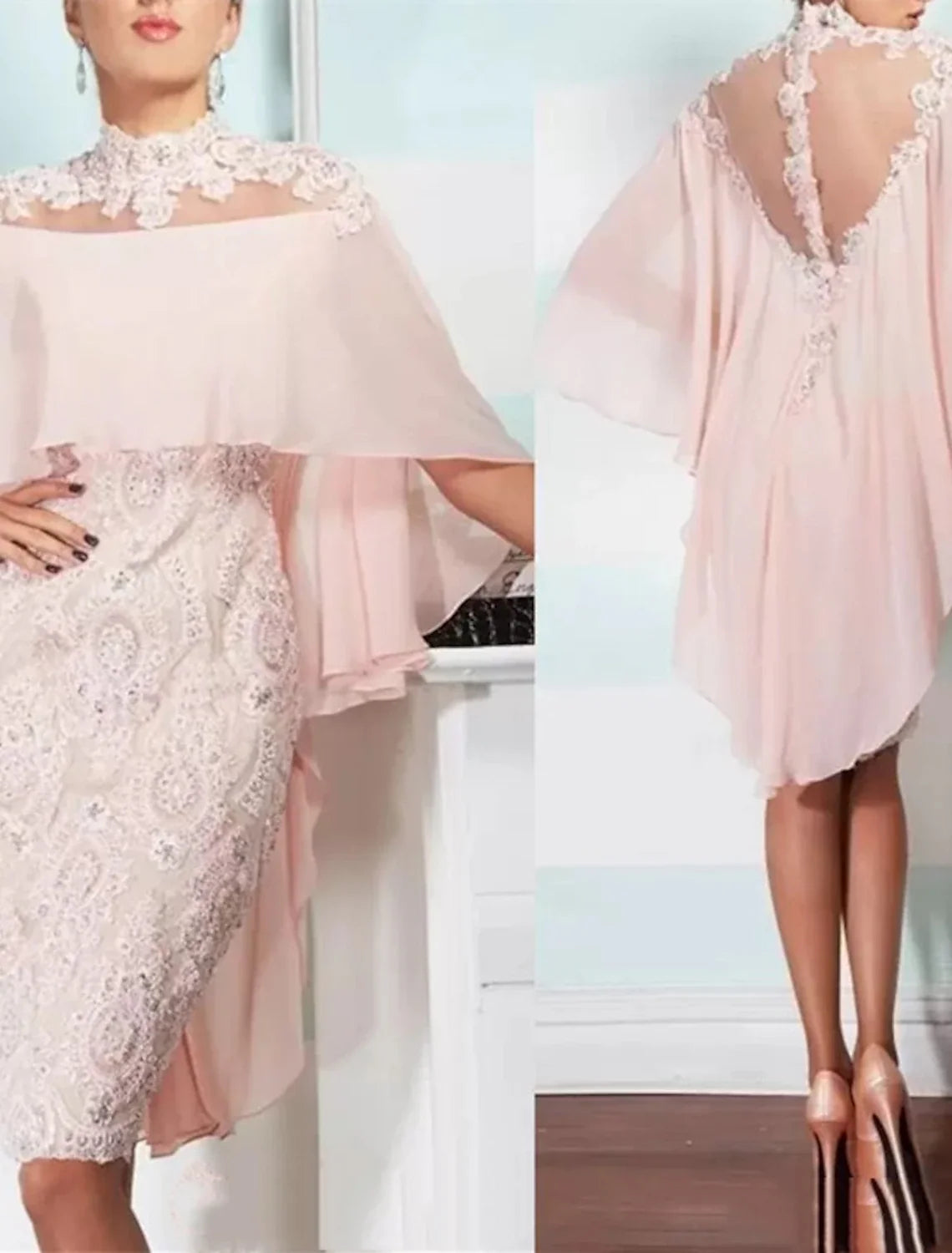 Mermaid High Neck Chiffon Sleeveless Applique Knee-Length Cocktail Dress - Chloe Dress