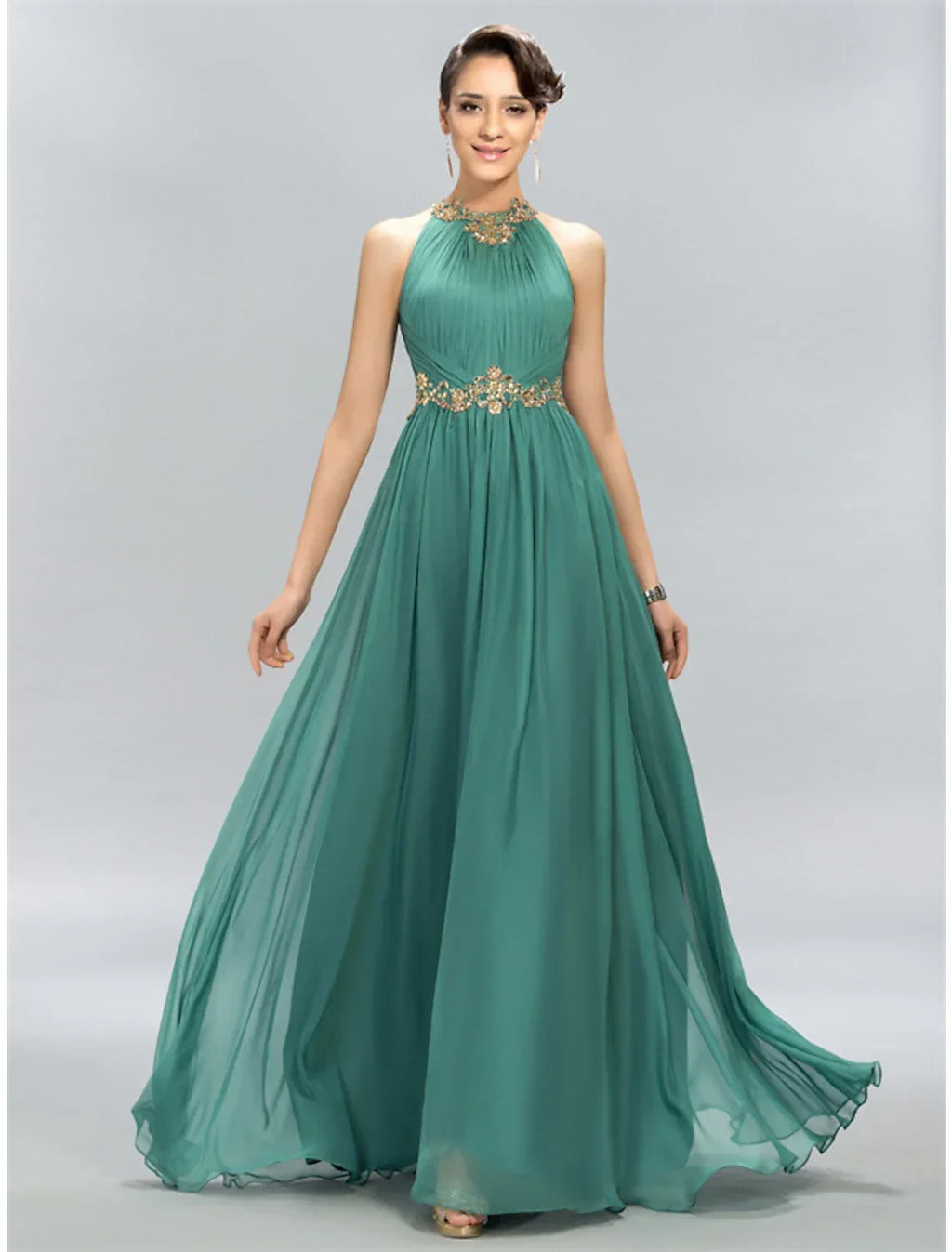 A-Line Halter Chiffon Sleeveless Applique Floor-Length Wedding Dress - Chloe Dress