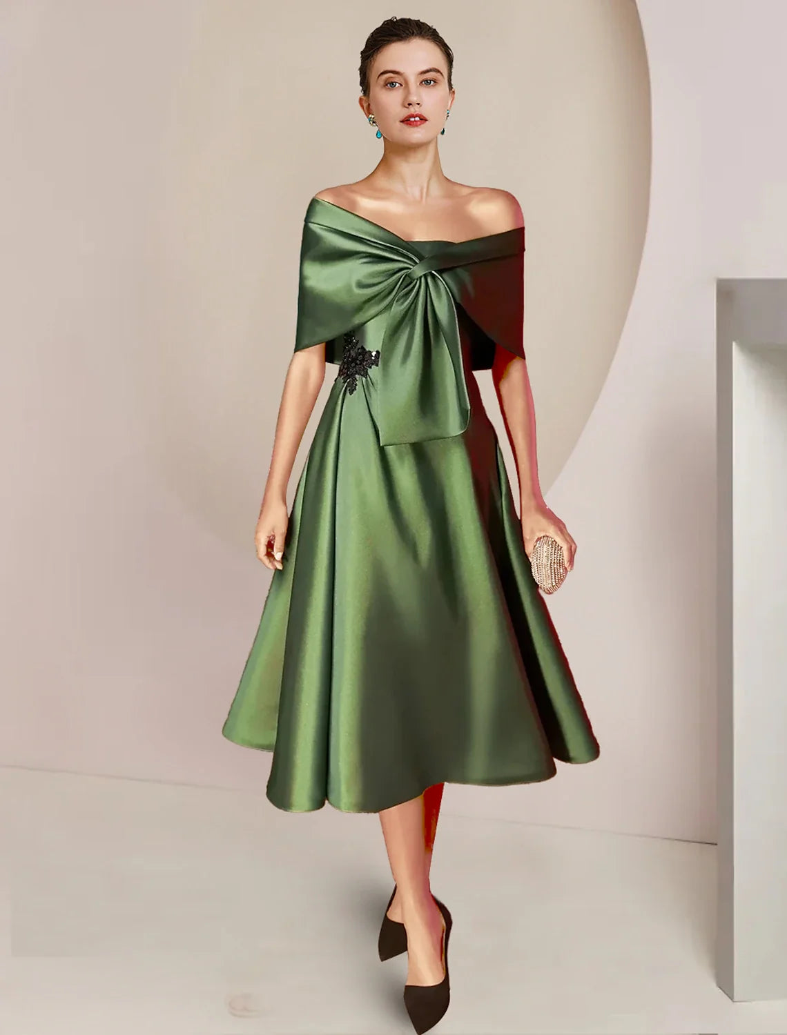 A-Line Strapless Sequin Sleeveless Applique Tea-Length Wedding Dress - Chloe Dress