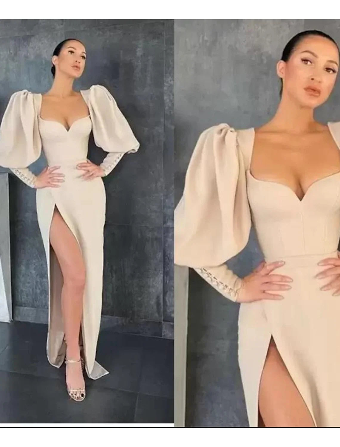 Mermaid Sweetheart Long Sleeve Button Back High Slit Floor-Length Wedding Dress - Chloe Dress