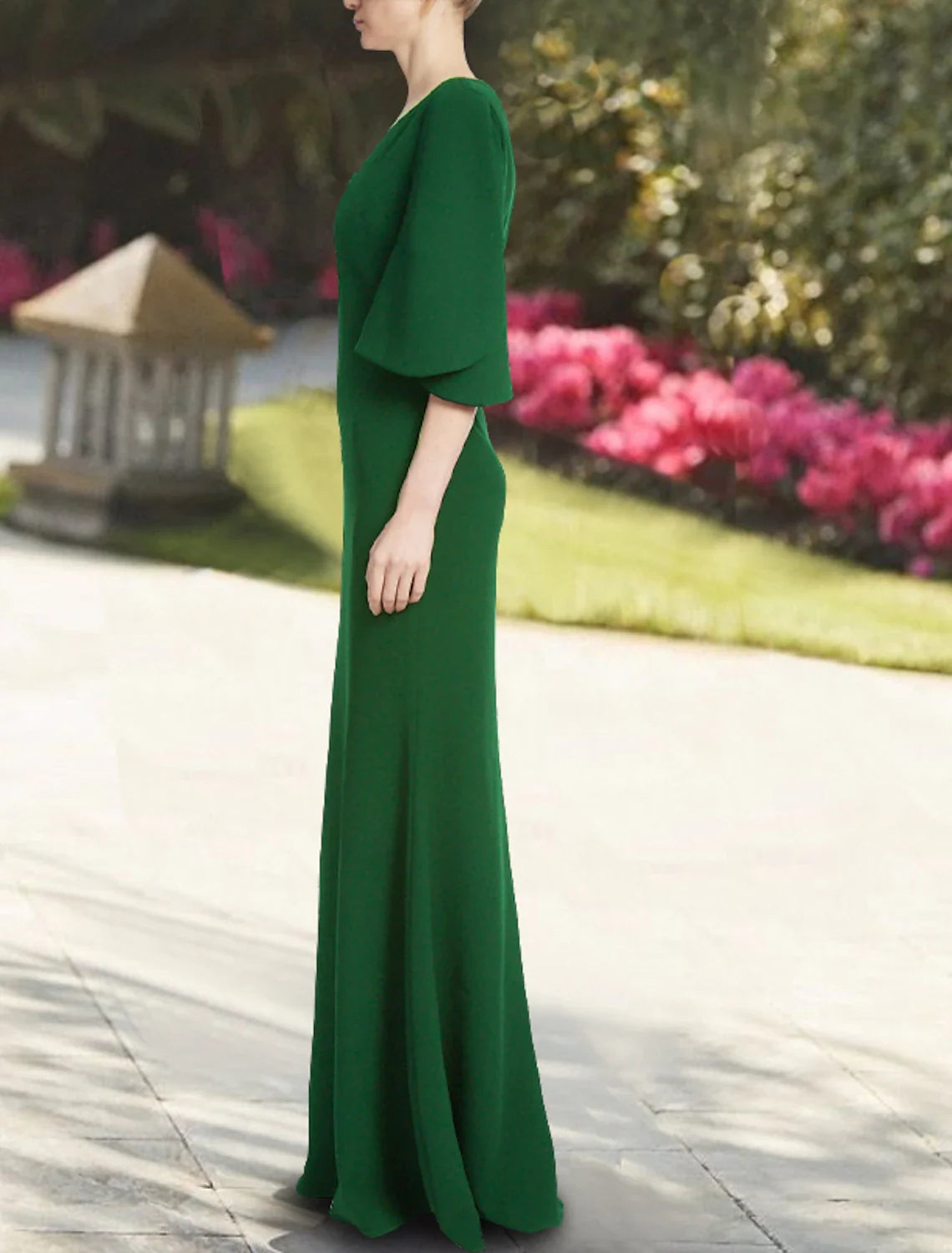 Mermaid V-Neck Chiffon Three-Quarter Sleeve Floor-Length Evening Gown - Chloe Dress