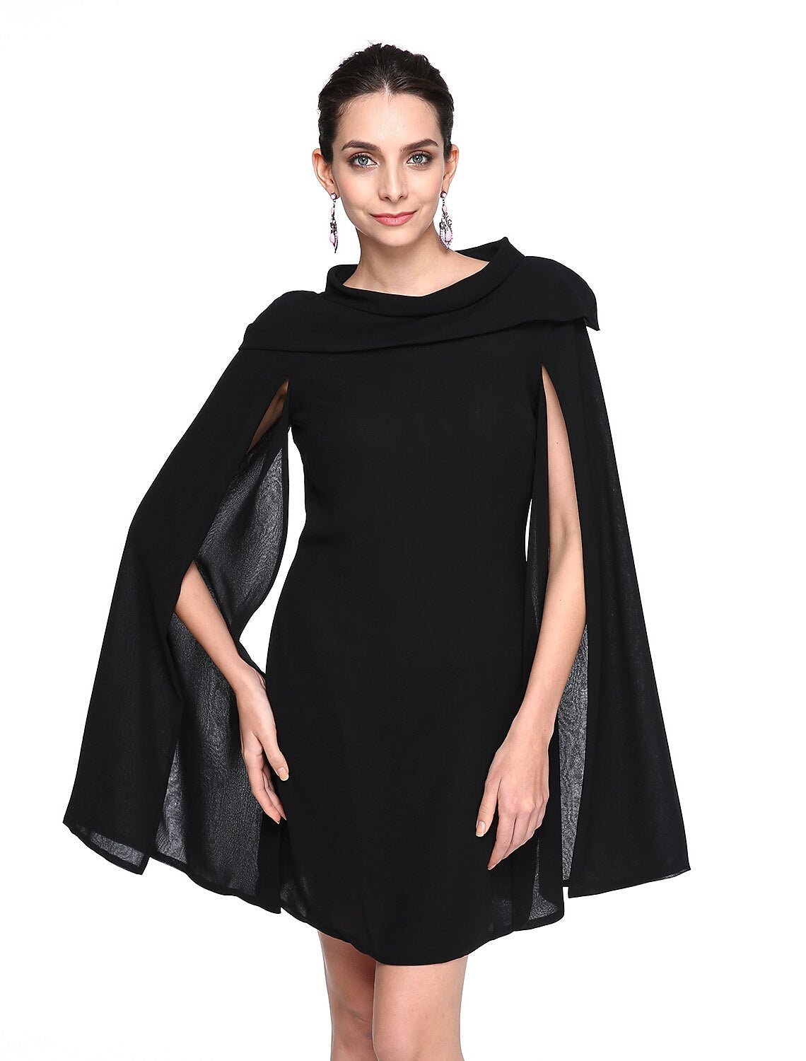 Black A-Line Chiffon Sleeveless Pleated Mini Wedding Dress - Chloe Dress