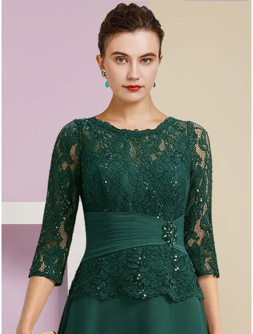 A-Line Chiffon Three-Quarter Sleeve Floor-Length Wedding Dress - Chloe Dress