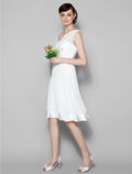 White One‑Shoulder Satin Trim Knee‑Length Chiffon Bridesmaid Dresses