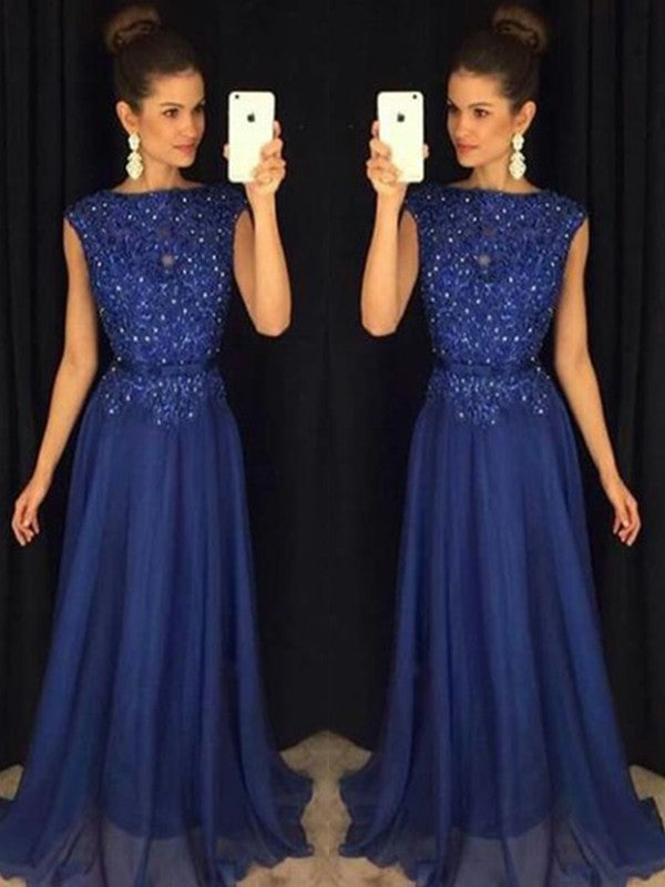 A-Line Chiffon Sleeveless Applique Floor-Length Dress - Chloe Dress