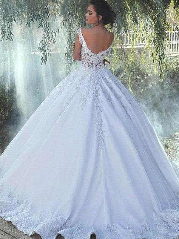 Ball Gown Satin Sleeveless Train Wedding Gown - Chloe Dress