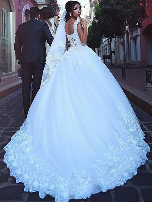 Ball Gown Sweetheart Tulle Sleeveless Train Wedding Gown - Chloe Dress