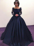 Ball Gown Satin Long Sleeve Train Tea-Length Gown - Chloe Dress