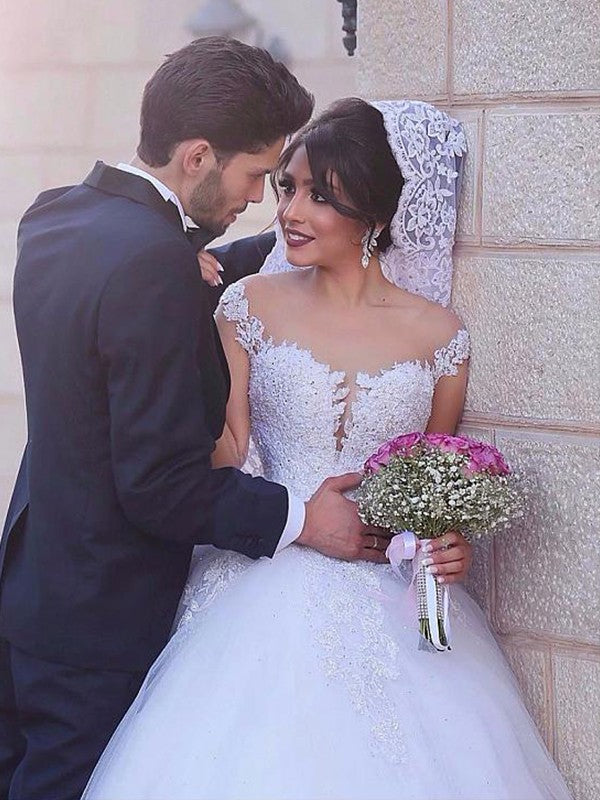 Ball Gown Sweetheart Tulle Long Sleeve Train Wedding Gown - Chloe Dress