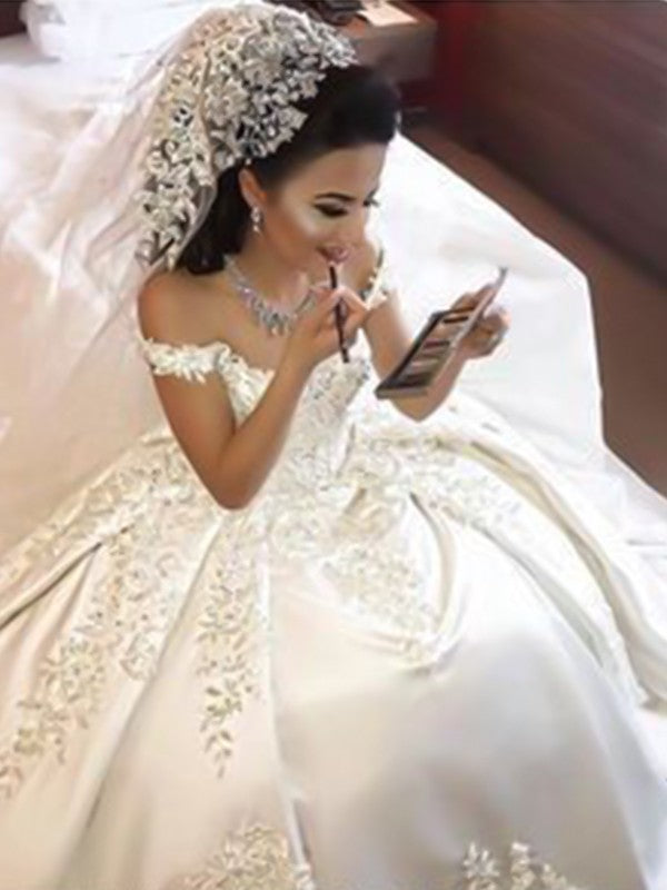 Ball Gown Satin Sleeveless Train Wedding Gown - Chloe Dress