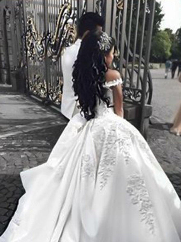Ball Gown Satin Sleeveless Train Wedding Gown - Chloe Dress