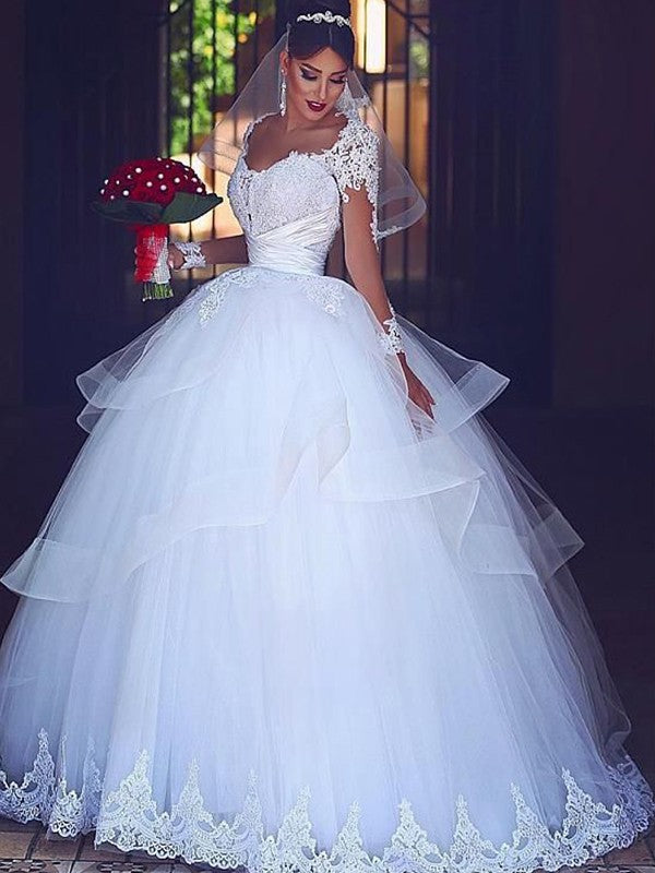 Ball Gown Sweetheart Tulle Long Sleeve Floor-Length Wedding Gown - Chloe Dress