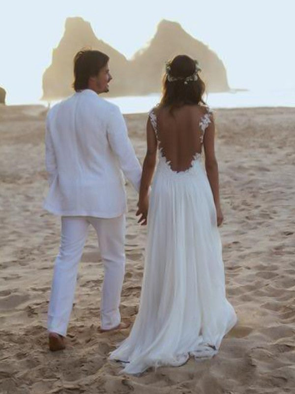 A-Line Spaghetti Strap Chiffon Sleeveless Train Wedding Dress - Chloe Dress