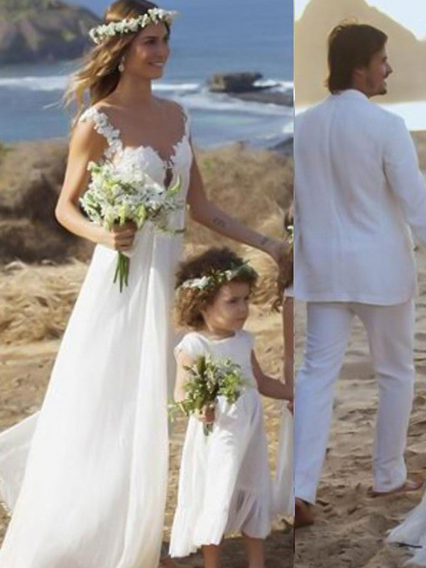 A-Line Spaghetti Strap Chiffon Sleeveless Train Wedding Dress - Chloe Dress