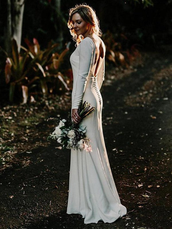 Sheath Crepe Long Sleeve Ruffled Wedding Dress - Chloe Dress