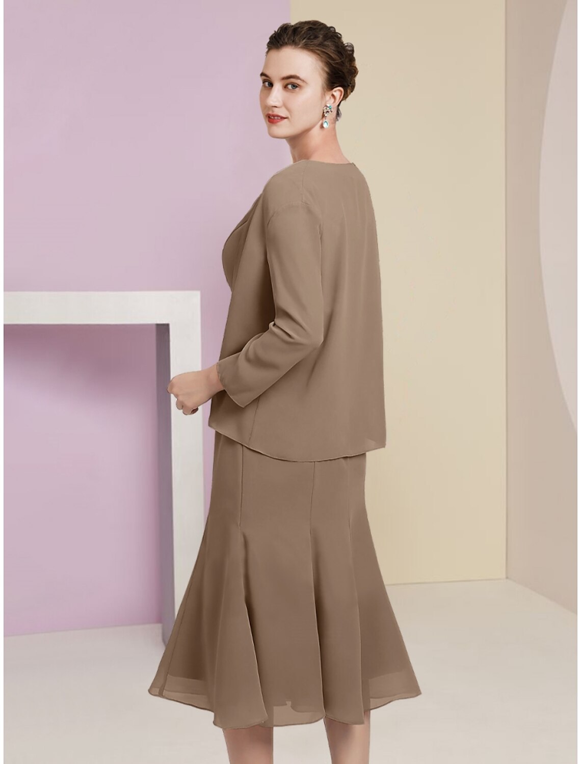 Mermaid Chiffon Long Sleeve Tea-Length Wedding Dress - Chloe Dress
