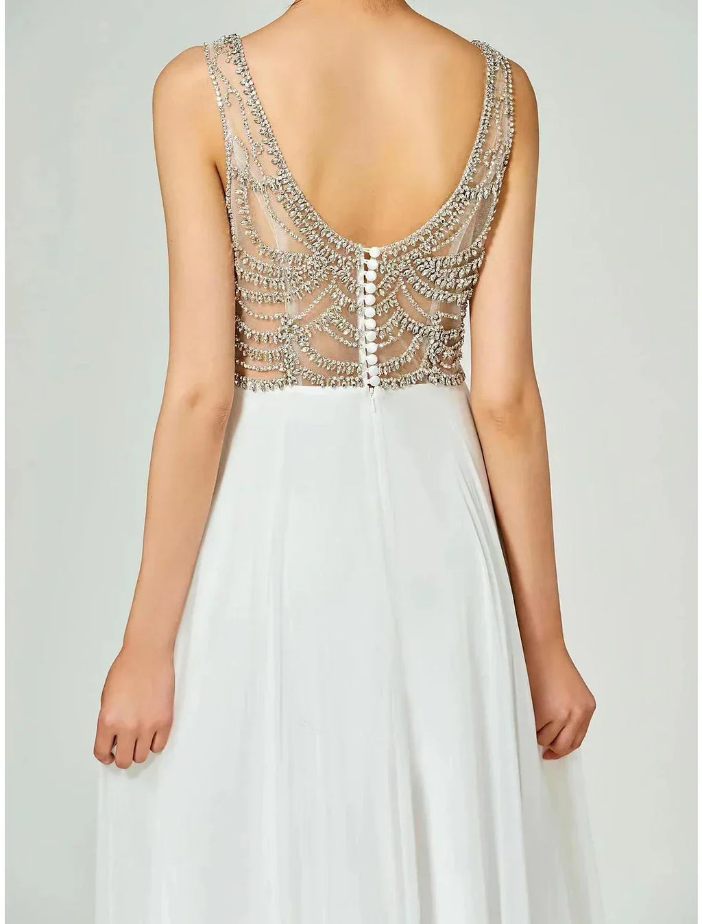 A-Line V-Neck Chiffon Sleeveless Open Back Rhinestone Floor-Length Evening Gown - Chloe Dress